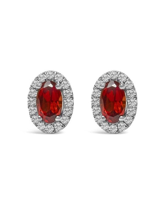 Haus of Brilliance Red 10K 5X3 Mm Oval Garnet And Diamond Halo Stud Earrings (I-J Color, I1-I2 Clarity)