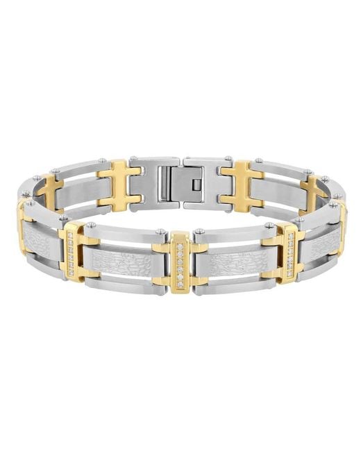 Robert Alton Metallic 49 Ctw Stainless Steel Diamond With Finish Texture Link Bracelet for men