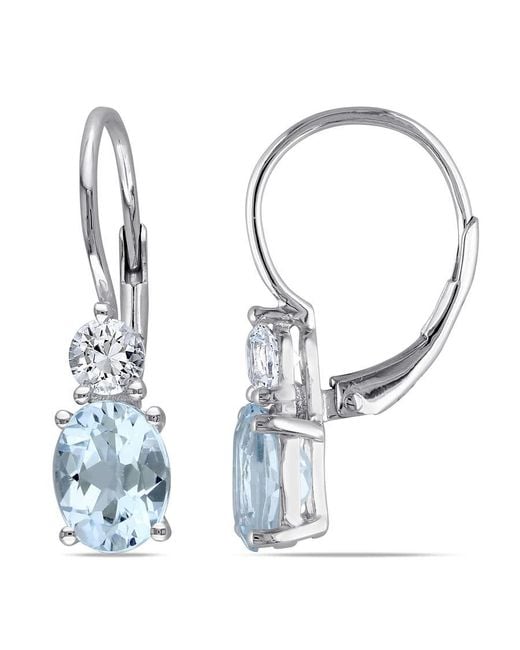 Amour Blue 3 4/5 Ct Tgw Topaz And Created Sapphire Leverback Earrings