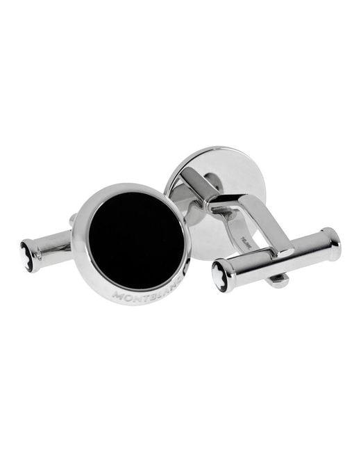Montblanc Black Iconic Stainless Steel Onyx Cufflinks 112896 for men