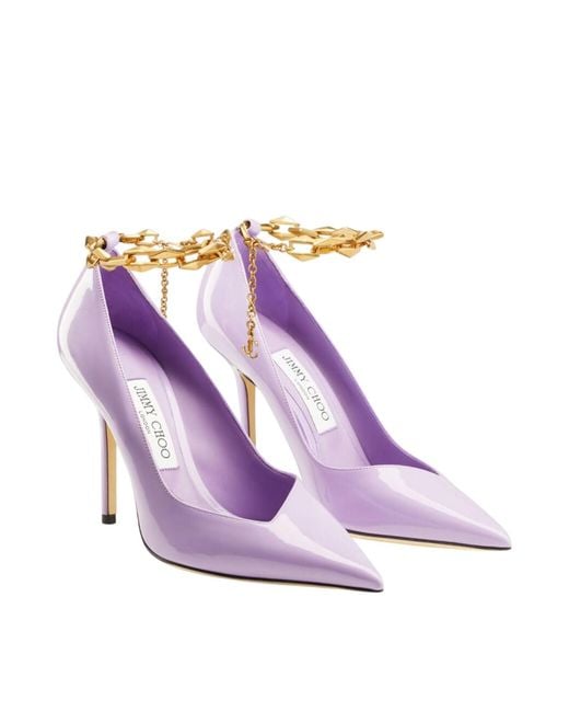 Jimmy Choo Purple Diamond Talura Patent Leather Pumps, Brand Size 38 Us