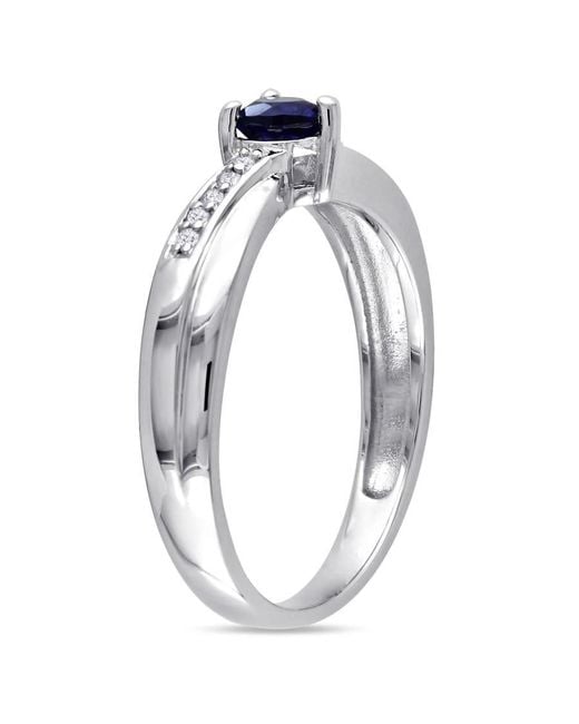 Amour Blue Created Sapphire And Diamond Accent Heart Ring