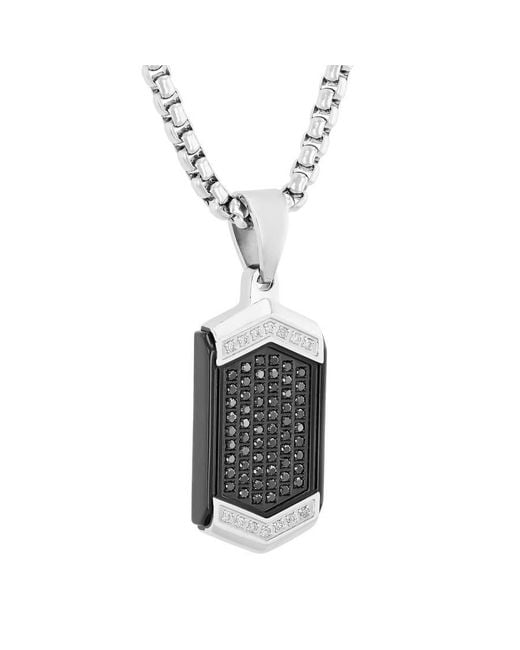 Robert Alton Black 1/3Ctw Diamond Stainless Steel With Finish Dog Tag Pendant for men