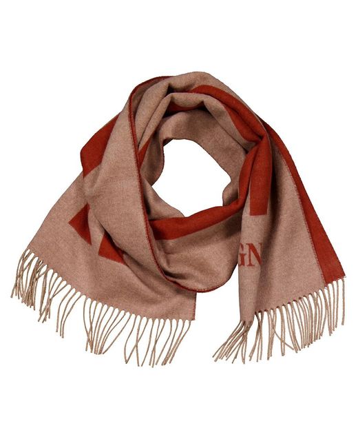 Zegna Red Logo Intarsia Fringed Scarf for men