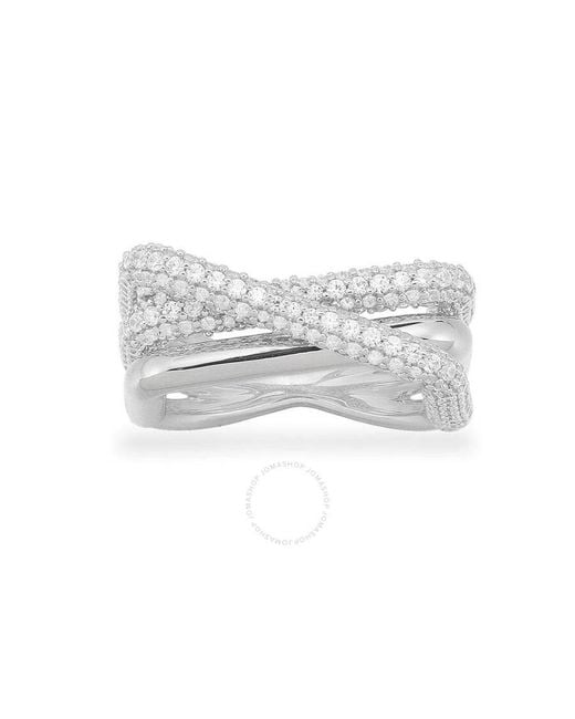 Apm Monaco White Ladies Crossed Rectangle Crystal Ring
