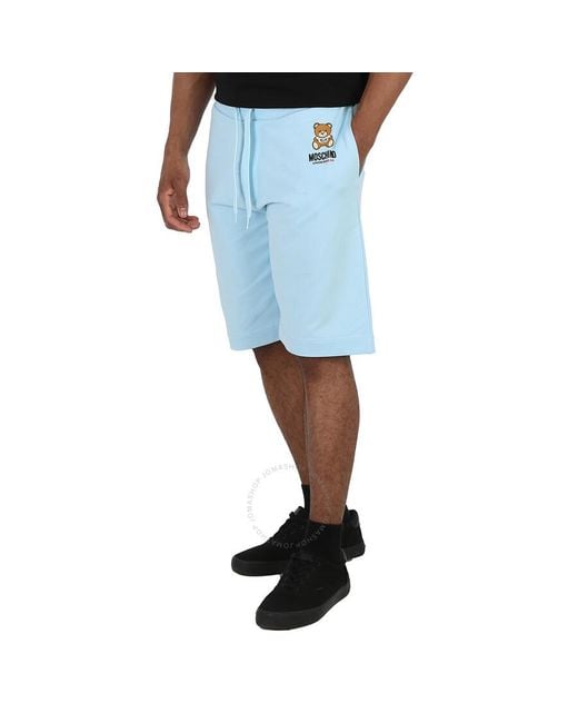 Moschino Blue Teddy Logo Embroidered Drawstring Shorts for men