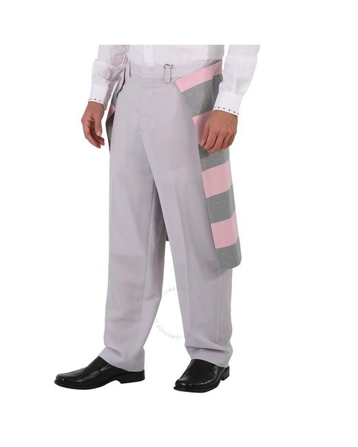 Burberry Gray Light Pebble Striped Skirt Detail Mohair Wool Wide-leg Trousers for men