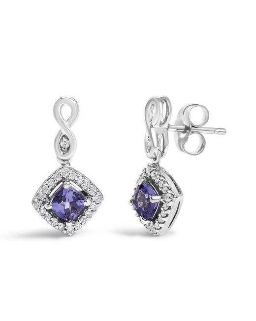 Haus of Brilliance Blue 10K Tanzanite And Diamond Halo Cushion Shaped Drop Earrings (I-J Color, I1-I2 Clarity)