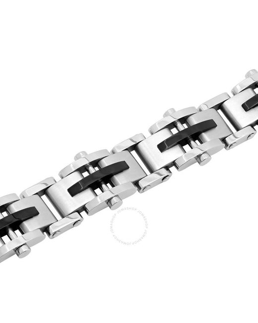 Robert Alton Metallic Stainless Steel Black & White Dash Link Bracelet for men