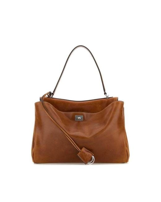 Balenciaga Brown Caramel Leather Medium Rodeo Handbag Tan Cowboy T Domesticated Lamb Le Borse A Mano