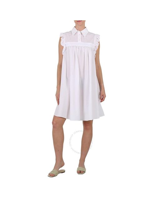 MM6 by Maison Martin Margiela White Mm6 Ruffle Sleeves Jacquard Smocked Dress