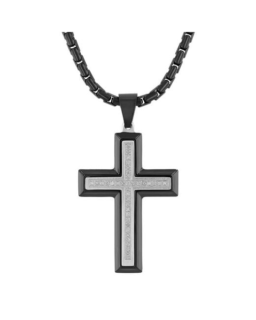 Robert Alton Metallic 1/5 Ctw And Stainless Steel Diamond Cross Necklace for men