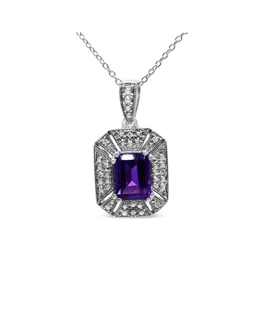Haus of Brilliance Blue 925 Sterling Amethyst And Diamond Accent Art Deco Style 18" Pendant Necklace (I-J Color, I1-I2 Clarity)