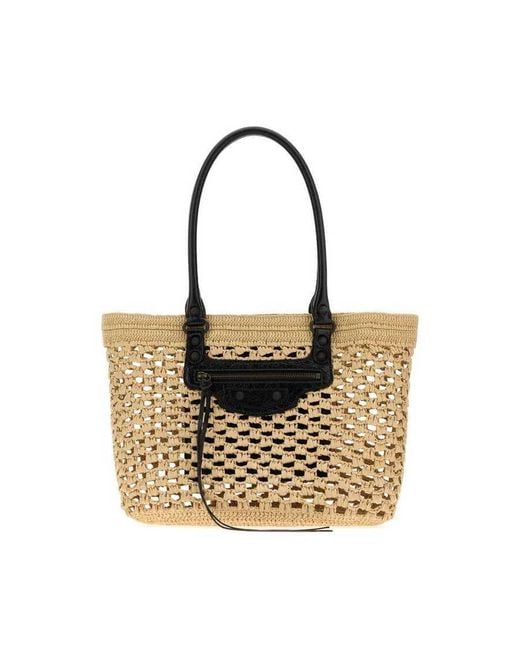 Balenciaga Metallic Raffia Medium Le City Bucket Bag Naturalblack Borse A Secchiello