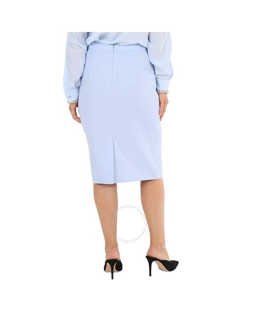Burberry Blue Pale Wool Canvas Step-through Pencil Skirt