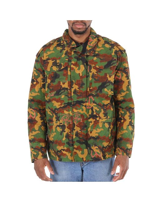 Off-White c/o Virgil Abloh Green Off- Multicolor Camouflage Padded Field Jacket for men