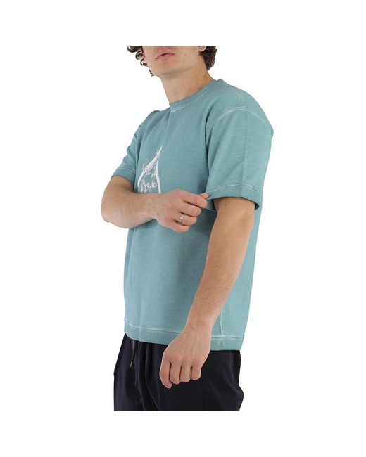 Emporio Armani Blue Graphic Print Jersey Fleece T-Shirt for men