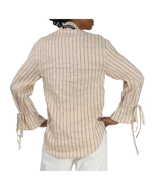 BENJAMIN BENMOYAL Multicolor Beige Stiped Linen V Collar Shirt