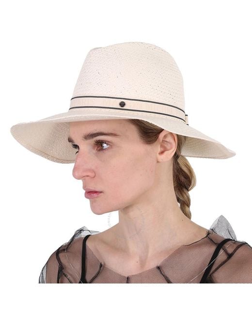 Maison Michel White Kate Herrbone Straw Fedora Hat