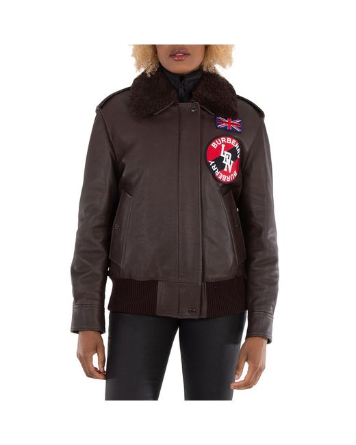 Burberry Black Ladies Dark Shandwick Detchable Shearling Collar Flight Jacket With Warmer, Brand Size 2 (Us