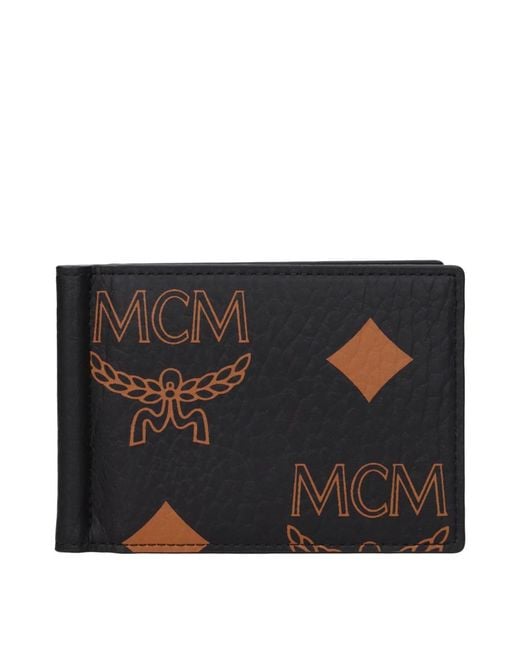 MCM Black Maxi Monogram Viestos Wallet With Money Clip for men