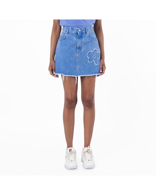 Marni Blue Frayed Detailing Denim Skirt