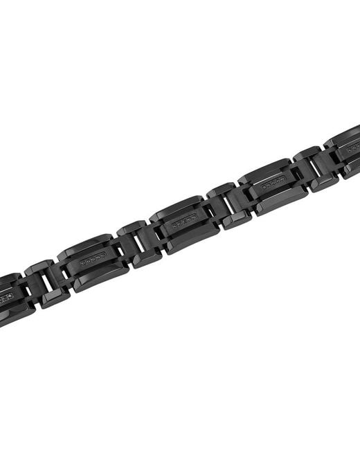 Robert Alton Black 1/6Ctw Diamond Stainless Steel With Finish H-Link Bracelet for men