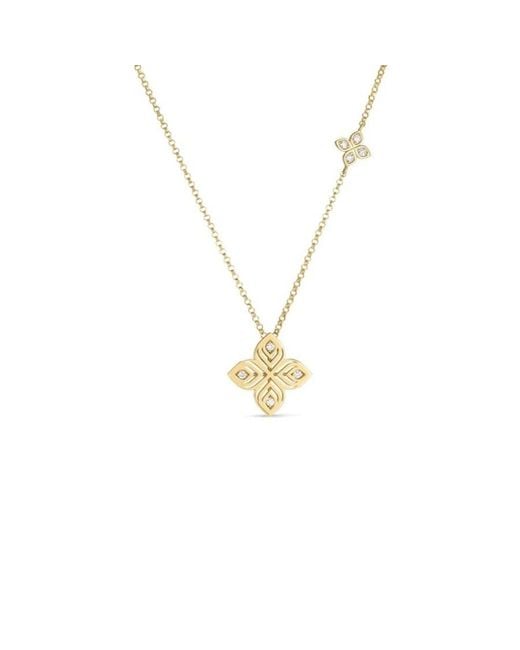 Roberto Coin Metallic 18K Arabesque Medium Diamond Flower Necklace for men