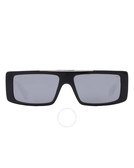 Philipp Plein Black Silver Mirror Rectangular Sunglasses Spp003m 700x 58 for men
