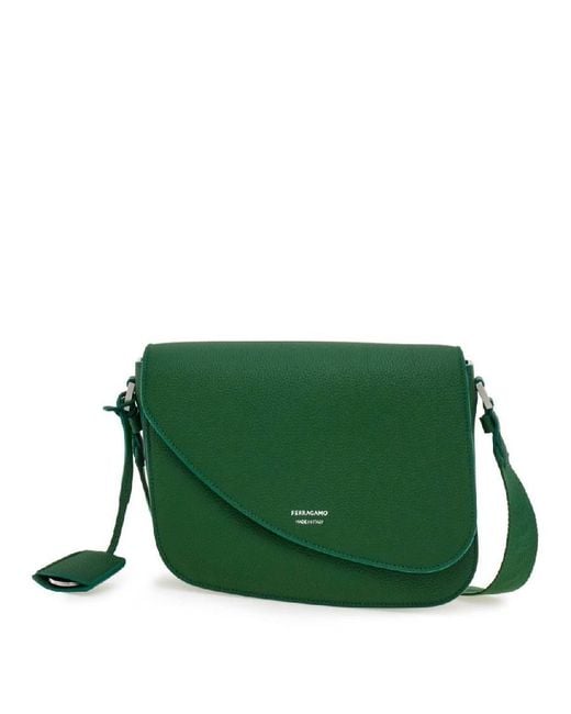 Ferragamo Green Front Flap Crossbody Bag for men