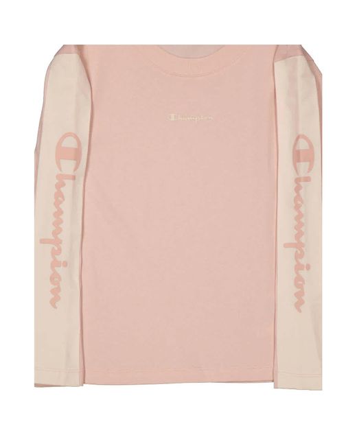 Champion Pink Girls Cotton Jersey Long-sleeve Logo T-shirt