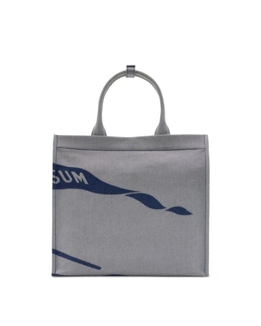 Burberry Blue Ekd Motif Cotton-Blend Tote Bag
