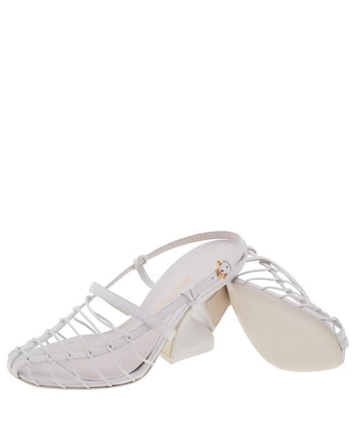 Ferragamo White Shay 85 Cage Slingback Sandals
