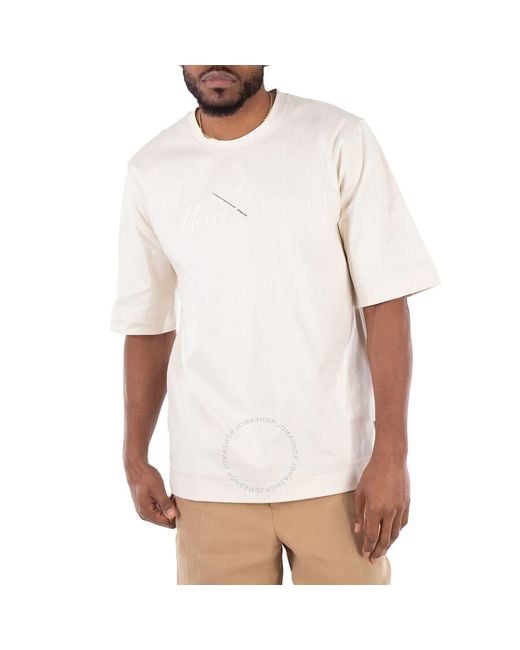 Fendi White Embroidered Logo Crew Neck Cotton T-Shirt for men