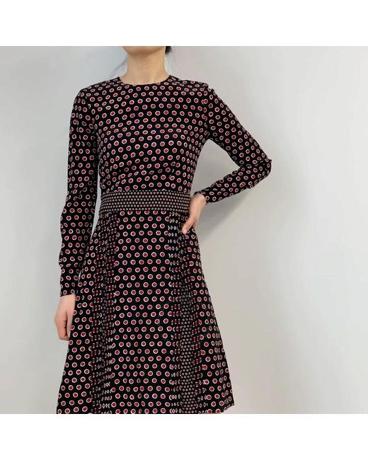 Burberry Black Spot Print Long-sleeve Silk Dress