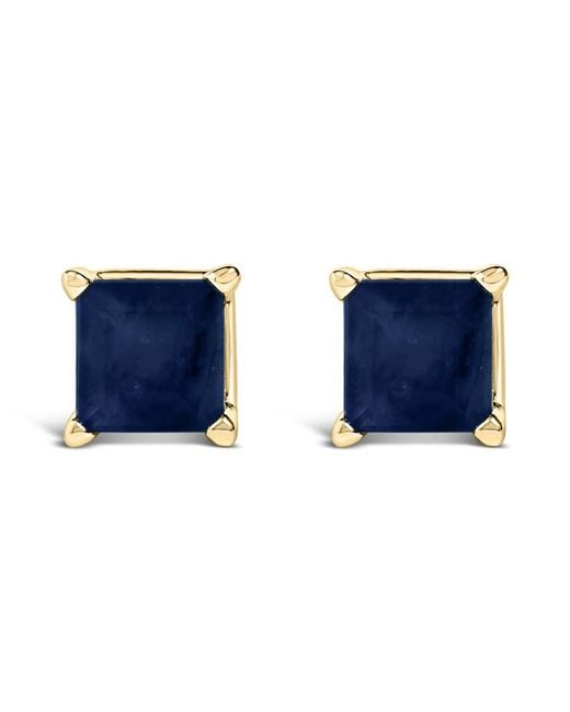 Haus of Brilliance Blue 14K 5X5Mm Princess Cut Sapphire Solitaire Stud Earrings