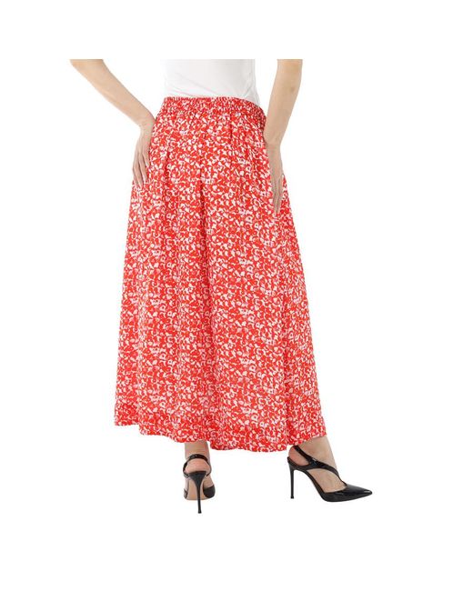 Ganni Red Floral Print Pleated A-line Skirt