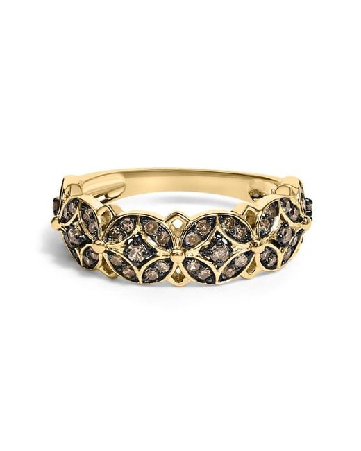 Haus of Brilliance Metallic 10K Plated .925 Sterling 3/8 Cttw Champagne Diamond Lattice Work Band Ring