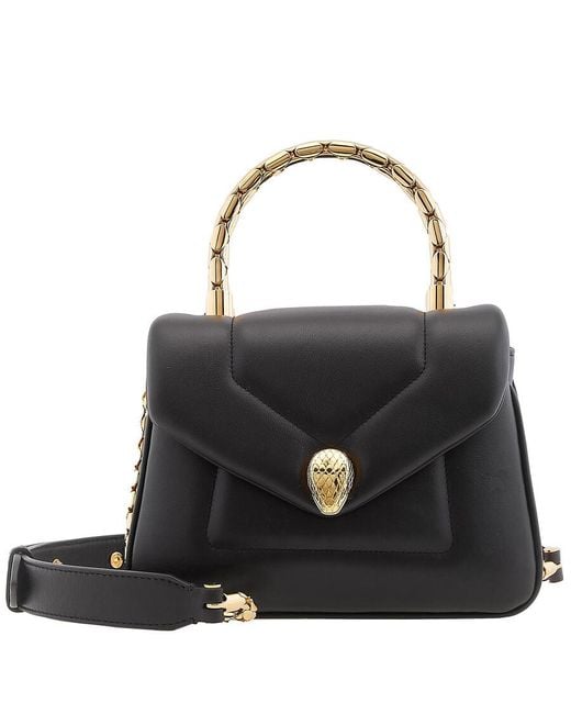 BVLGARI Black Serpenti Reverse Leather Top Handle Bag 292126