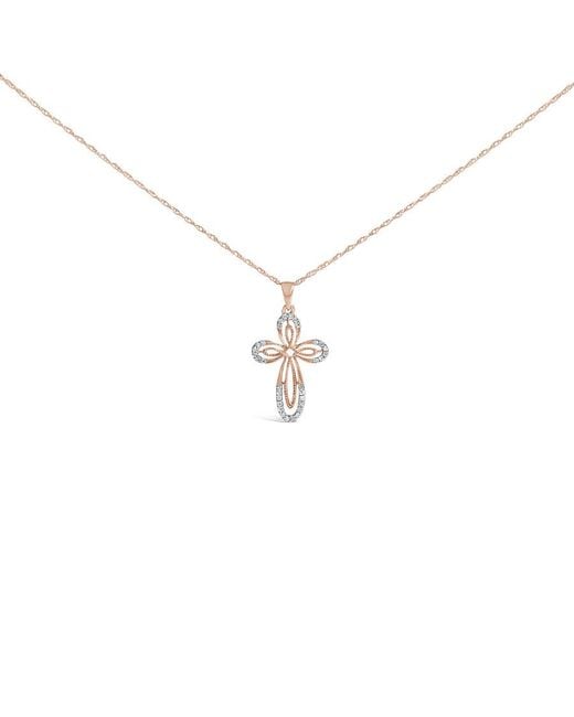 Haus of Brilliance Metallic 10K Rose Plated Sterling 1/6 Cttw Diamond Double Loop Cross Pendant Necklace
