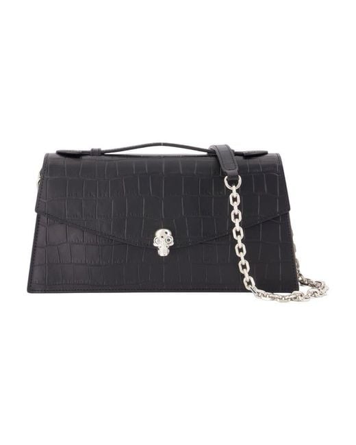 McQueen Black Skull Top Handle Clutch