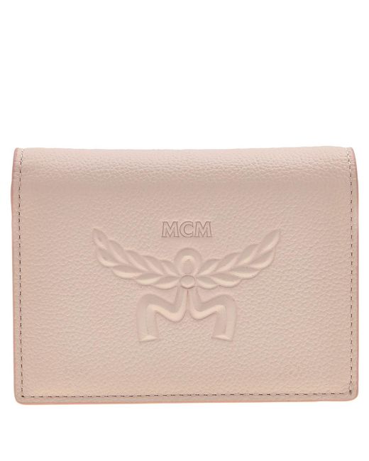 MCM Natural Embossed Logo Leather Mini Himmel Snap Wallet for men