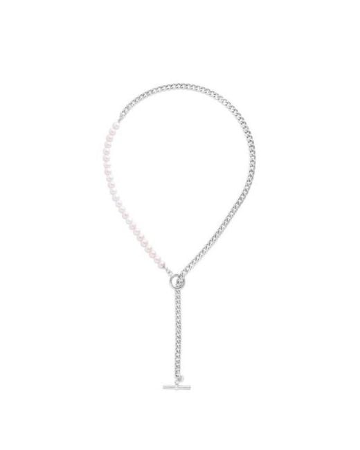 Tresorra Metallic Sterling Pearl Paperclip Toggle Necklace