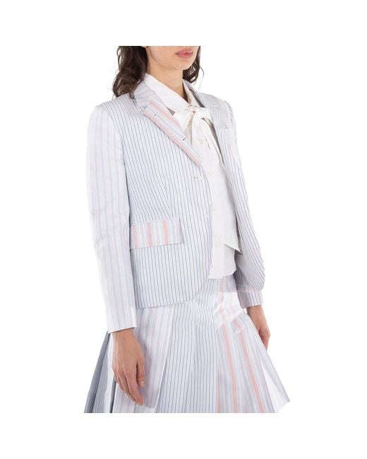 Thom Browne White Ladies Patchwork Striped Cropped Blazer for men