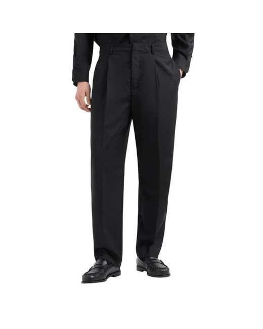 Emporio Armani Black Virgin Wool Pleated Trousers, Brand Size 48 (Waist for men