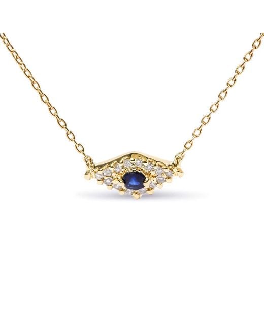 Haus of Brilliance Metallic 10K Sapphire And Diamond Accented Evil Eye 18" Inch Pendant Necklace (H-I Color, I1-I2 Clarity)