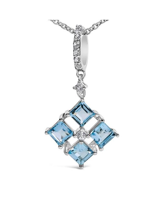 Haus of Brilliance Metallic Sterling Topaz And Sapphire Square Motif Pendant Necklace 18 Inch for men