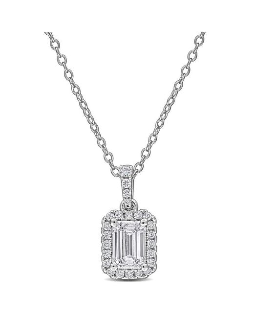 Created Forever Metallic 1 Ct Tgw Emerald And Round-Cut Lab-Grown Diamond Halo Pendant With Chain for men