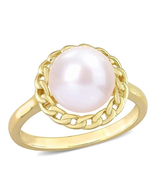 Amour Metallic 9-9.5Mm Cultured Freshwater Pearl Halo Link Ring