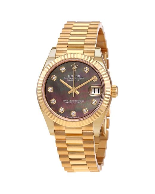 Rolex Metallic Datejust 31 Automatic 18kt Yellow Gold Diamond Black Mother Of Pearl Dial Watch